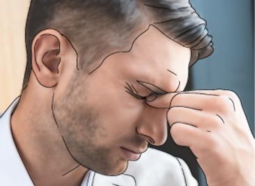 Hombre jóven con mucho dolor y presión en la cara